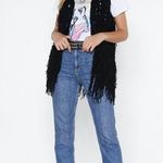 PPLA Clothing Black Boho Hippie Southwestern Flounder Fringe Crochet Vest Size M Photo 0