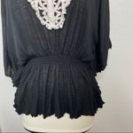 Byer California B•Wear Black Top with White Crochet Neckline detail size XL Photo 3