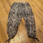 Swim Beach Cover Up Sheer Floral Zebra Split Leg Pants Black Cream Sz LARGE Photo 6