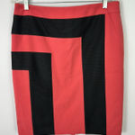 Nine West Skirt 10 Red Black Mod Geometric Colorblock Pencil Office Art Retro Photo 0