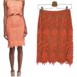 Alice + Olivia Farrell Lace Pencil Skirt Straight Crochet Orange Tan Size 2 Photo 1