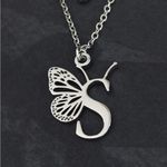 Letter S Initial Butterfly Necklace Silver Photo 5