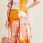 Anthropologie  Dolan Cora Orange Tie Dye Print Button Front Maxi Shirt Dress 6 Photo 0