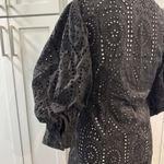 Ganni  Black Eyelet Puff Sleeve Button Up Mini Shirt Dress Size 38 Photo 12