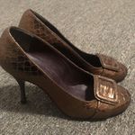 Hollywould Brown Leather Buckle Heels Size 37 EU Photo 1