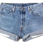 Levi’s Women’s Levi 501 Light Wash Button Fly High Waisted Denim Jean Mom Shorts Cuffed Festival Coachella Photo 0