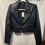 Paige NWT  Womans Argentina Blazer Tall Black Size 00 Faux Leather Photo 0