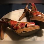 Kelly & Katie  Sandals Heels Shoes Women8.5 Orange Pink Floral Daisy Slin… Photo 5