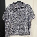 Sigrid Olsen  Short Sleeve Linen Top Floral Paisley Button Up Size Large Photo 0