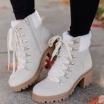 Soda Cream Sherpa Lace Up Chunky Heel Lug Sole Bootie Photo 0