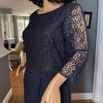Alex Evenings Navy Long A-Line Detailed sequin Bodice sheer sleeves Dress 10 p Photo 14