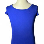 Derek Heart  Women Royal Blue Ribbed Short Sleeve V Neck T Shirt Top Size L Photo 0