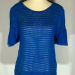 Free People • Babes Only Open Knit Ruffle Short Sleeve Sweater Blue Size Medium Photo 0