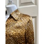 Kasper  Silk Leopard Print Button Down Blouse Petite Size 6 Small Gold Brown Photo 3