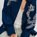 Free People  We The Free Tidal Stitch Button Down Shirt in Blue Photo 0