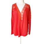 Free People  Lola crimson red lace embroidered floral top sz M Photo 7