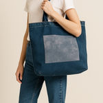Vintage Denim Tote Bag | Minimalist Blue Jean Shopper | 90s Casual Carryall Tote Photo 0