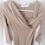 ASTR the Label Ribbed Bodycon Midi Dress Sz M Twist Front Long Sleeve Minimalist Photo 3
