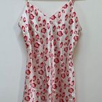 100% Silk Y2K Cheetah‎ Pink Red Chemise Lingerie Slip Dress Size Medium White Photo 0