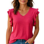 Chico's Flutter Sleeve Linen Top Pink Size 1(M) Coastal Beach Summer Resortwear Photo 0