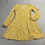 Uniqlo Printed V-Neck Long-Sleeve Mini Dress in Yellow & White Size XSmall EUC Photo 0