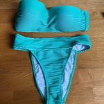 Cupshe Ribbed Aqua Bandeau High Cut Bikini Photo 3