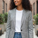 ZARA NWT  Grey Plaid One Button Blazer Size 2 Photo 0