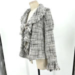Anne Fontaine Sigourney Blazer Jacket Tweed Fringe Gray‎ Black Size 3 US Large Gray Photo 4