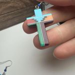 Christian Cross Multi Color Dangle Drop Pierced Earrings Silver Tone Religious Photo 6