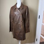 Sundance Vintage  Leather Trench Coat Jacket Lined Double Breasted Size Medium Photo 1