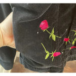 Quacker Factory  Medium Rhinestone Rose Embroidered Black Velvet Shacket Top‎ VTG Photo 7