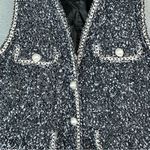 Urban Revivo Women Tweed Speckled Embroidery Pearl Buttons Vest Size 4 Y2K Retro Black Photo 7
