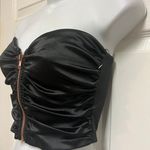 Blue Blush Black Satin Cropped Ruched Strapless Zip Cami Photo 3