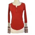 Free People  Thermal Ski Lodge Top Orange Waffle Knit Crochet Cuffs Size Sz SP Photo 3