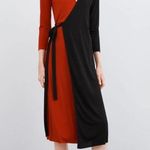 ZARA Red Black Colorblock Stretch Jersey Wrap Midi Dress Small Photo 8