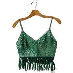 Cider Shirt Women Small Green V Neck Aztec Tassel Crop Top NWT Hippie Boho Photo 1