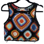 Altar'd State Womens Small Black Knit Granny Square Cropped Top Festival Indie Photo 0