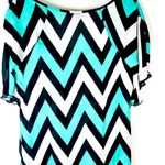Rue 21 Teal White & Black Chevron Stripes Short Sleeve V Neck Size Small Sheer Photo 7