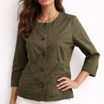 J. Jill Button Front Jacket Collarless Women Size 12 3/4 Sleeve‎ Moss Green New Photo 0