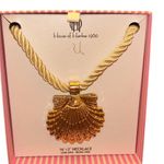 House of Harlow 1960 Statement Gold Shell Pendant Necklace on Cream Rope Cord Photo 3