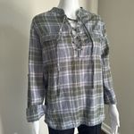 Triple Five Soul Plaid Lace Up Tunic Top Blue Size M Photo 5