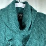 J.Crew Womens Cable Knit Sweater Size XS Green Alpaca Wool Turtleneck Ruffle Photo 3