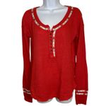 We The Free FREE PEOPLE Rainbow Thermal Waffle Knit Embroidered Henley Top M Photo 1