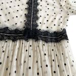 Lace & Beads Ivory Black Polka Dot Chiffon Lace Semi Sheer Midi Dress Size 10 White Photo 7