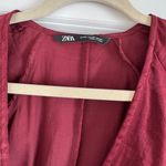 ZARA Balloon Sleeve Satin Silky Ruffle Mini Dress Burgundy Photo 2