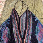 Womens halter top open back silky fabric asymmetrical hem dress green/black OS Black Size undefined Photo 1