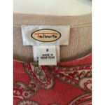 Talbots  Paisley Print Crew Neck Long Sleeve Sweater Coral Green Women'sS Photo 2