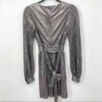 For Love & Lemons  Metallic Gray Steel Belt Tie Mini Dress Size Small Long Sleeve Photo 4