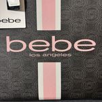 Bebe NWT  Black Tote with Pink Stripes with Matching Wristlet Pouch 16 W x 13 H Photo 1