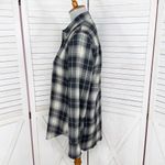 Vince Tartan Plaid Raw Hem Oversized Button Front Flannel Shirt Black Cream XS Photo 2